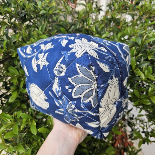 Large Dark Blue Floral Make-up Bag